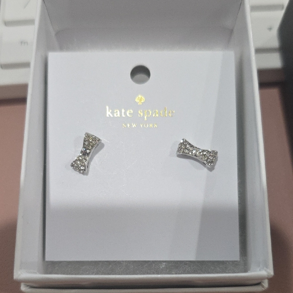 Kate Spade Ready Set Silver Pave Bow Earrings